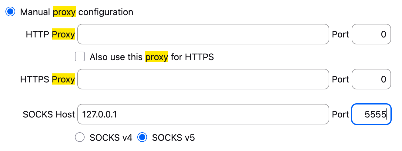 Firefox Connection SOCKS Settings