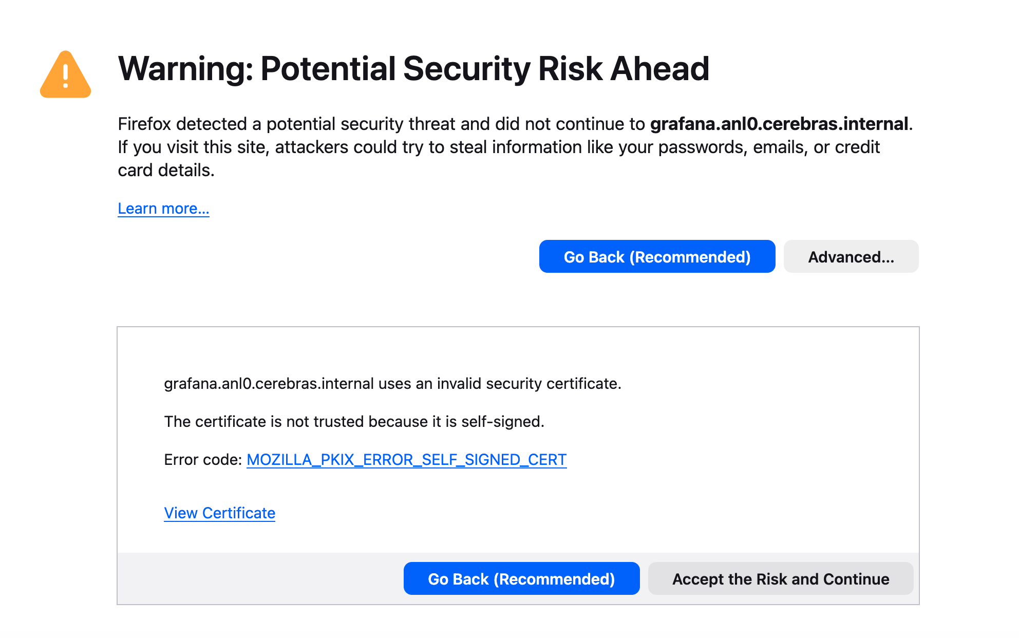 Firefox Warning