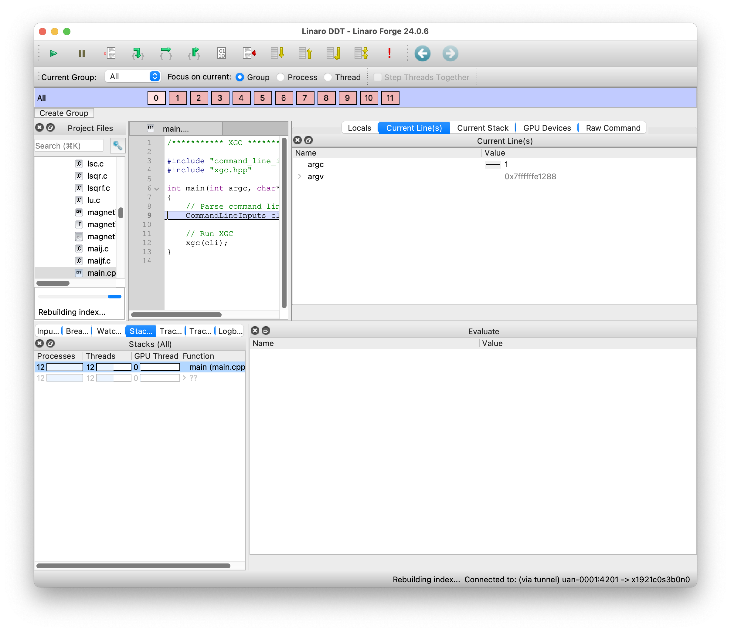 Example DDT debugging GUI