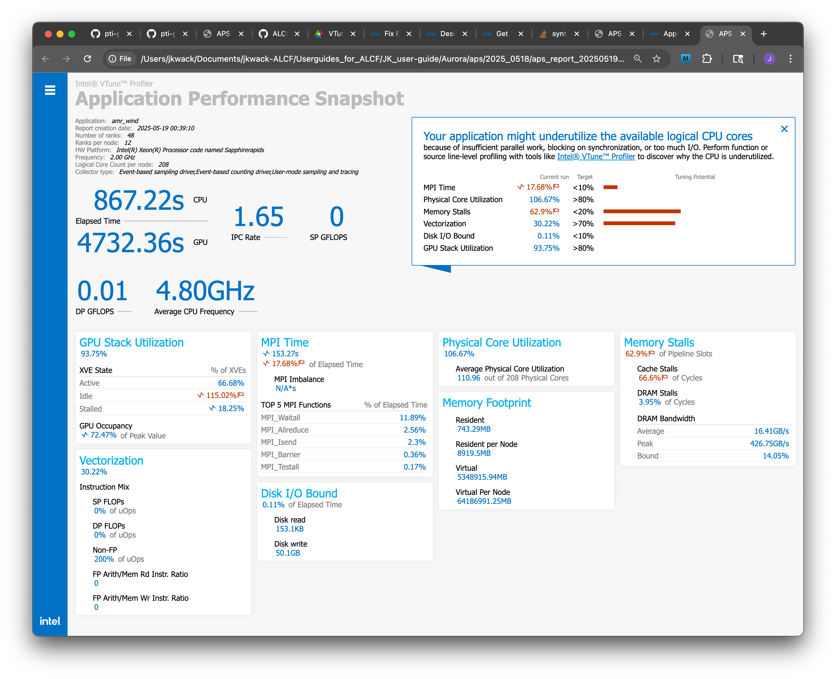 APS HTML report snapshot