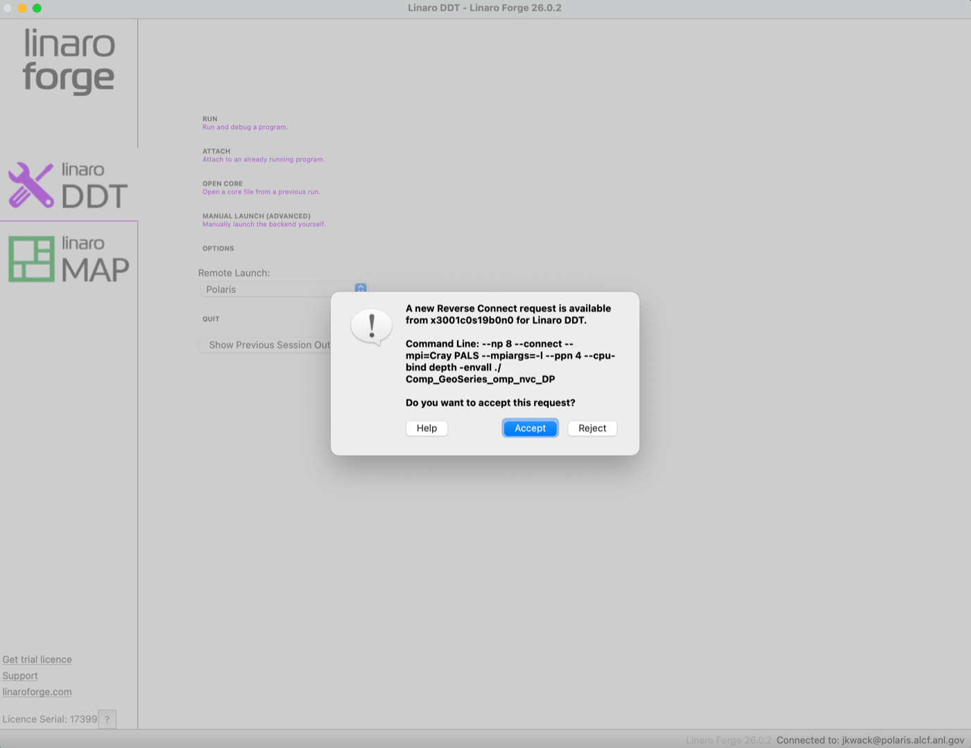 Example DDT connection request